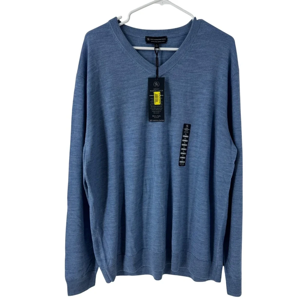 Hart Schaffner Marx Extra Fine Merino Wool V-Neck Sweater Light Blue XL NEW